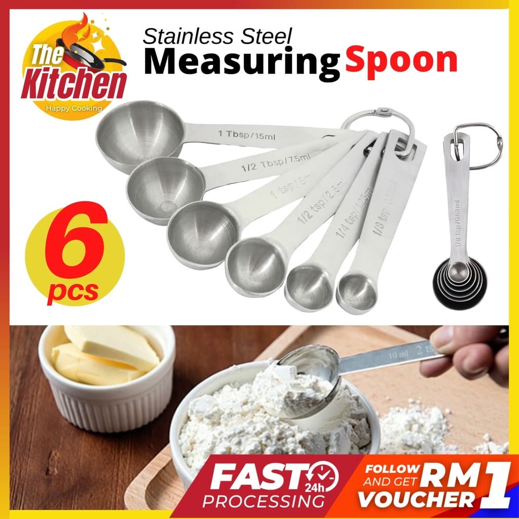 6pcs Stainless Steel Measuring Spoon Set (Rust-Free, Oval-Shape)