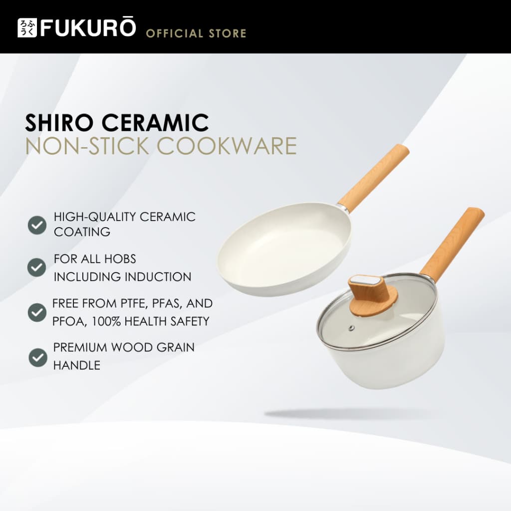 Fukuro Shiro Ceramic Non-Stick Cookware Set - Fry Pan (26cm) + Saucepan (18cm)